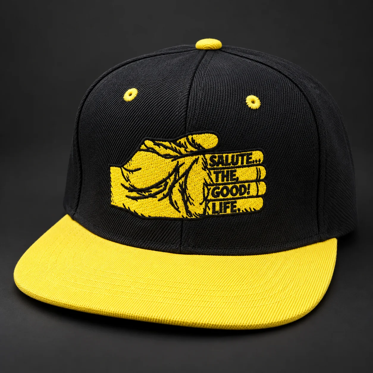 Black and yellow Salute the Good Life snapback